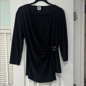Anne Klein Black Draped Blouse with Buckle